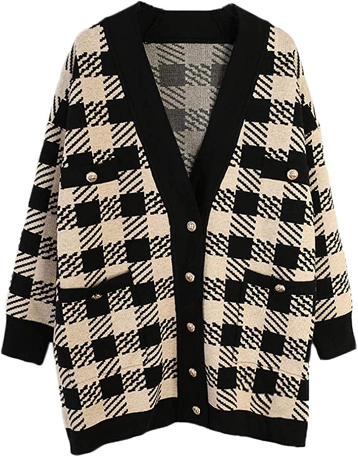 Autumn Winter Thick Women Plaid Sweaters Cardigans Long Sleeve Female