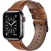 Fullmosa Compatible with Apple Watch Band Retro Leather 42mm 41mm 40mm 38mm for Apple Watch Series 11 10 9 8 7 6 5 4 3 2 1, SE3/2/1, Brown+Black Buckle