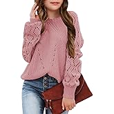Girls Crochet Long Sleeve Crewneck Pullover Sweaters Kids Fall Winter Knit Jumper Tops