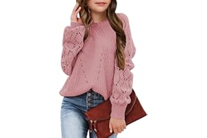 CHARMWM Girls Crochet Long Sleeve Crewneck Pullover Sweaters Kids Fall Winter Knit Jumper Tops