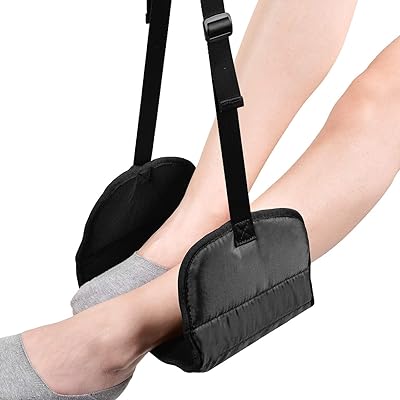 Airplane Footrest - Travel Foot Rest with No Foot Clashing Wider Hammock, 3cm Thick Memory Foam, Adjustable Strap, Prevent Pain &amp; Stiffness, Perfect Travel Accessories for Plane, Train, Office, Coach