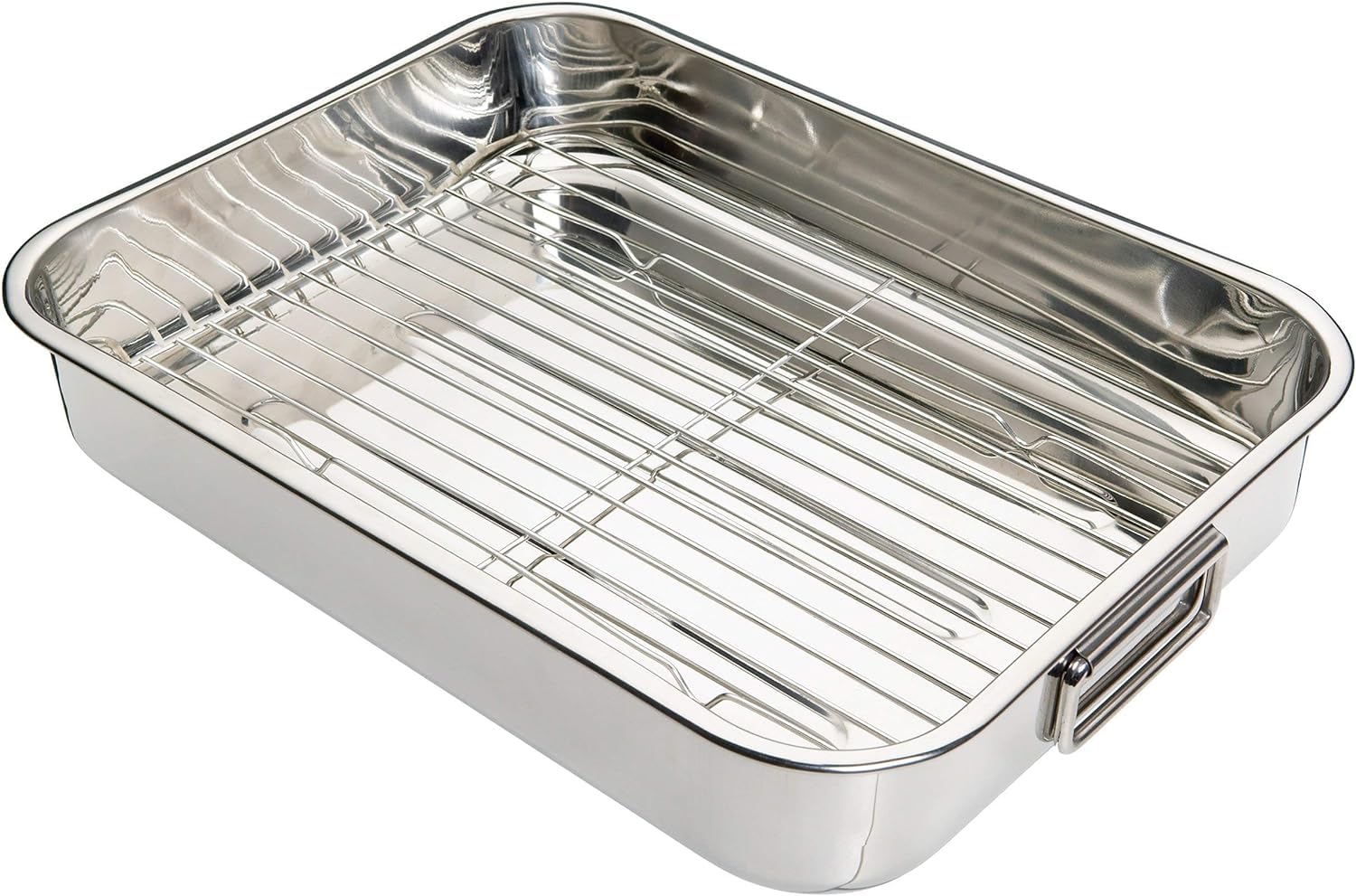 KitchenCraft Roasting Tin with Rack, Stainless Steel Roasting Tin, Large, 43 x 31 cm, Silver — image 1