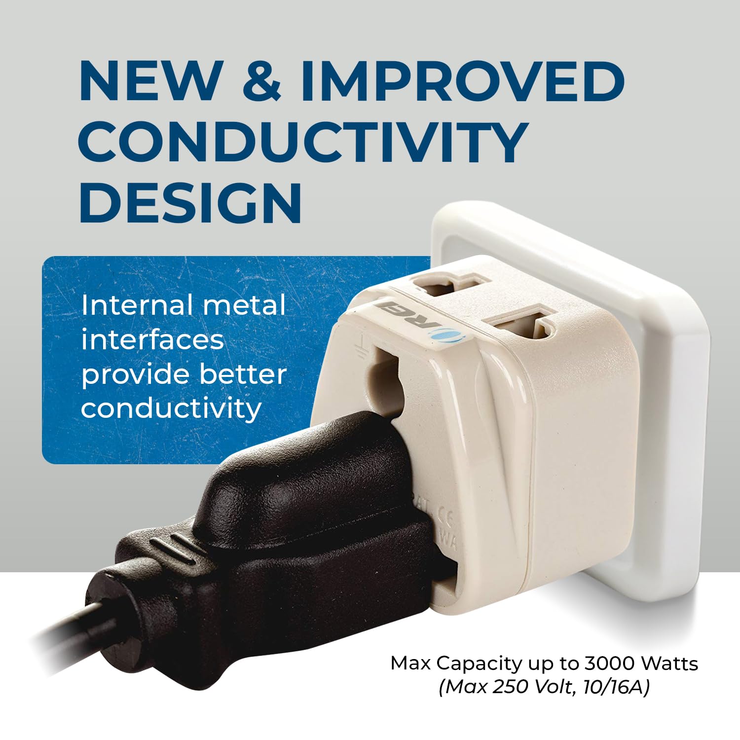 OREI European Power Adapter Plug, Perfect for Travel To Europe, Germany, France, Spain, Norway, Korea - Universal Socket - Type E/F Outlet - 2 Inputs - Safe Grounded Connection