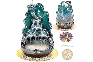 Zvaiuk Ceramic Backflow Incense Holder Waterfall Incense Burner with Upgrade Incense Cones Incense Fountain for Home Decor, Aromatherapy Accessories