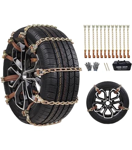 Snow Chains, Universal Car Emergency Anti Slip Snow Chains, 6 Pack Winter Security Tire Chains Tire Width 225-275mm(8.9-10.8 Inch) For Most Cars/SUV/ Trucks(Large
