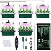 YAUNGEL Seed Starter Tray with Grow Light, 5 Pack Seed Starter Kit with Heat Mat, Seedling Starter Trays with Timing Controller Adjustable Brightness, Thicken Trays with Humidity Domes