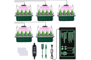 YAUNGEL Seed Starter Tray with Grow Light, 5 Pack Seed Starter Kit with Heat Mat, Seedling Starter Trays with Timing Controller Adjustable Brightness, Thicken Trays with Humidity Domes