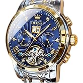 OLEVS Men Automatic Watch Skeleton 5 Hands Mechanical Classic Luxury Multi Calendar Stainless Steel Waterproof Wrist Watch for Men