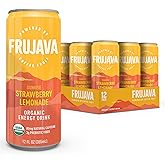 Frujava Organic Energy Drink, Sunrise Strawberry Lemonade, 80mg Natural Caffeine, 3g Prebiotic Fiber, 12oz Can, Powered by Coffee Fruit, Organic, Low Calorie, Adventure Energy (Pack of 12)