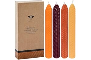 DEYBBY 8" Hand-Rolled Beeswax Taper Candles 4 Pack Cone Top,Pure Natural Honeycomb Bee Wax Candle,4Hour Burn Time(Yellow Orange Brown Fall)