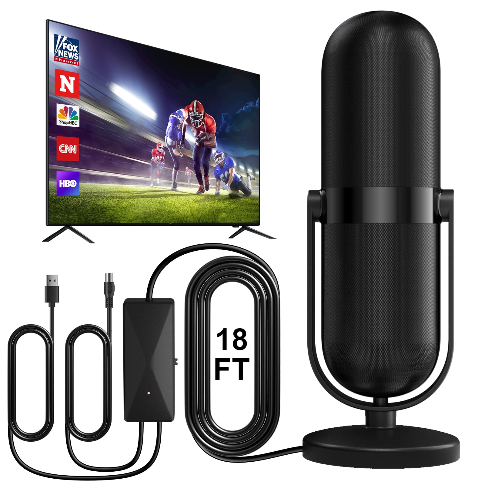 Diswoe Indoor TV Aerial with Signal Booster High Gain Freeview TV Antenna for 4K 1080P HDTV & VHF UHF with 18Ft Coax Cable