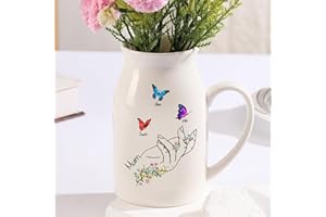Personalized Birth Flower Vase, Mom's Garden Love Grows Here Custom Name Ceramic Vases, Customized Mothers Day Birthday Gifts