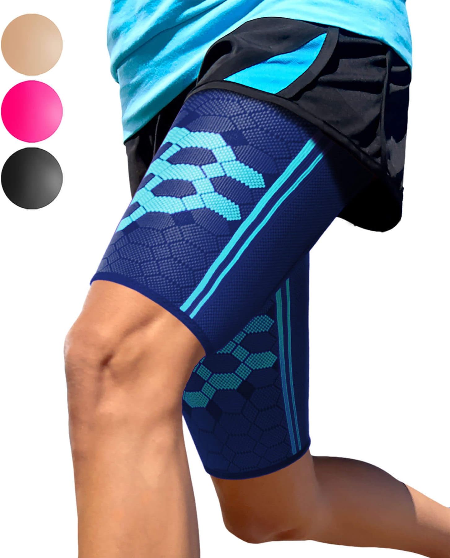 Sparthos Thigh Compression Sleeves (Pair) – Quad and Hamstring Support – Upper Leg Sleeves for Men and Women – Made from Innovative Breathable Elastic Blend – Anti Slip