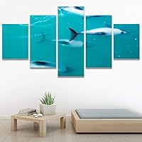 SIGNWIN 5 Panel Canvas Wall Art Colorful Fish Group Marine Life Multicolor Nautical Photography Realism Ultra for Home Decorations Ready to Hang - 60