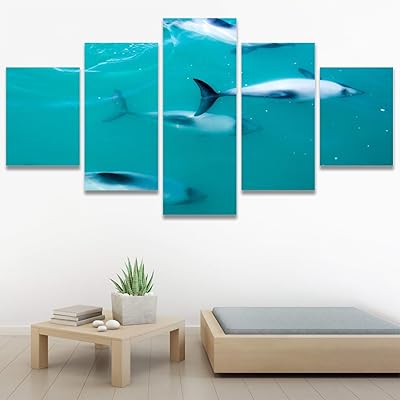 SIGNWIN 5 Panel Canvas Wall Art Colorful Fish...