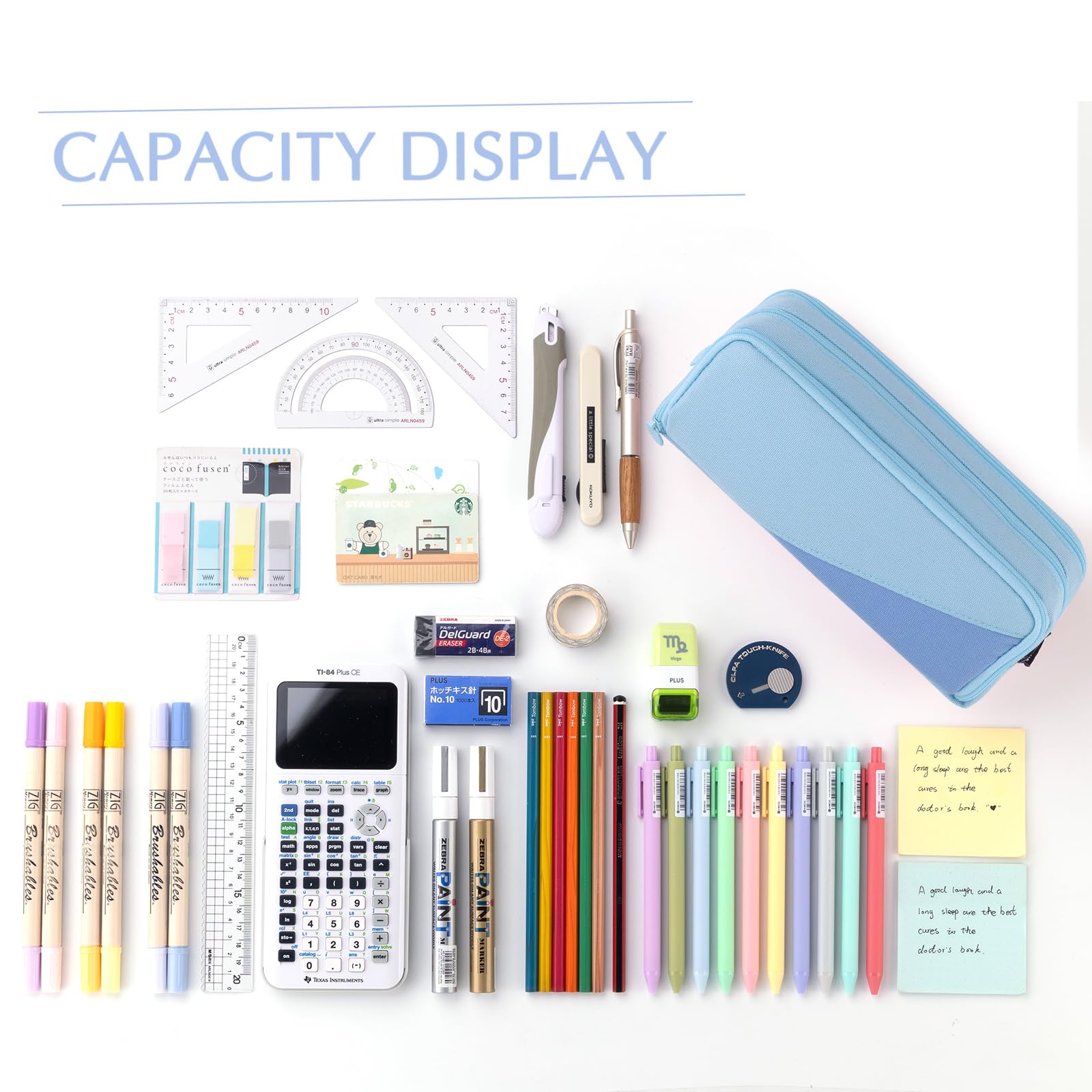 CICIMELON Big Capacity Pencil Case 3 Compartments Pen Pouch Bag Multifunctional Organizer for School Office, Haze Blue