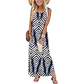 WIHOLL Maxi Dress Summer Dresses 2026 Beach Vacation Clothes Sleeveless Sundresses with Pockets Boho S-3XL