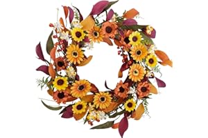 Bibelot Fall Wreath Artificial Berry Wreath Green Leaves for Front Door Autumn Wreaths Farmhouse Home Office Wedding Party Wall Decor … (14 in Wreath)