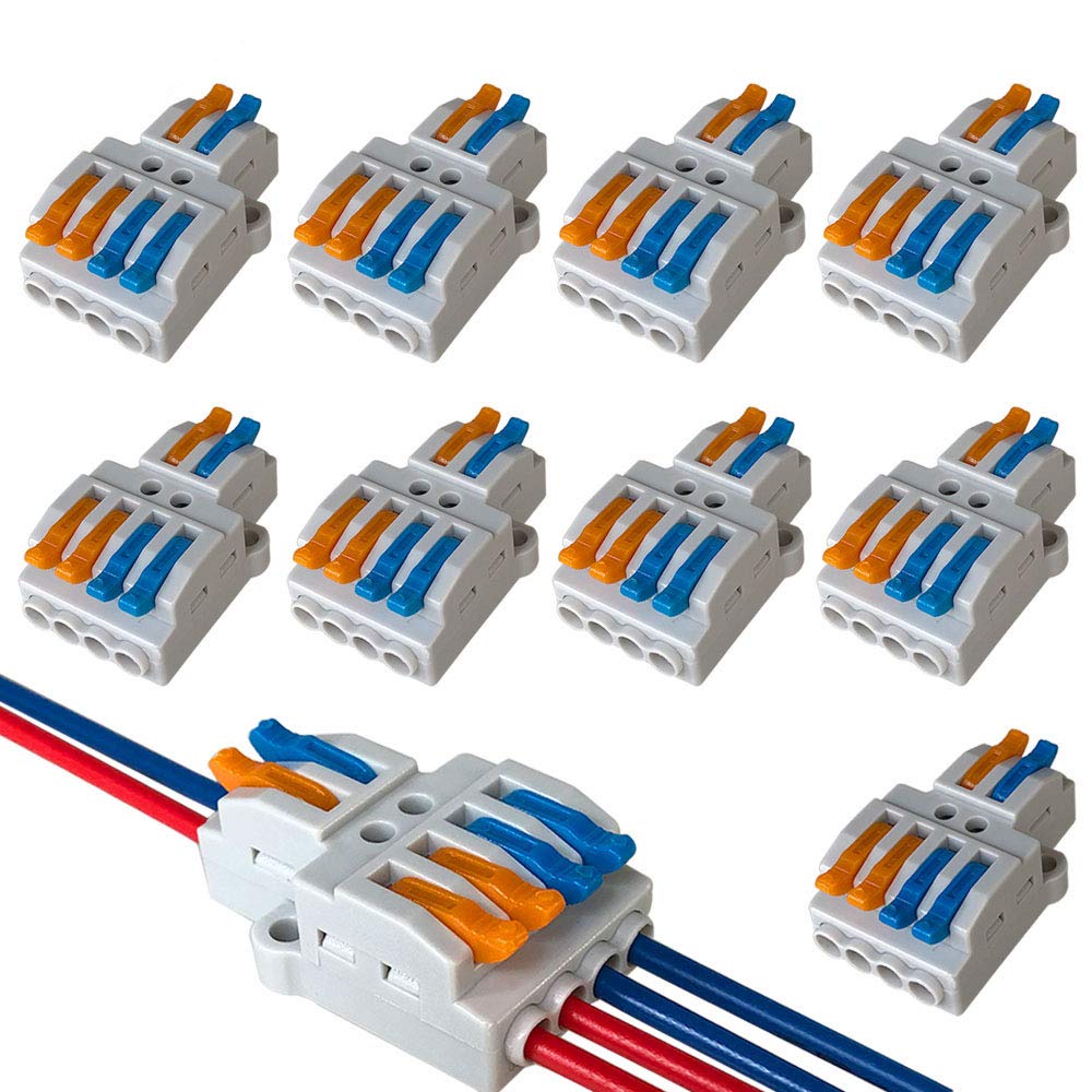 QitinDasen 9Pcs Premium Lever-Nut Wire Connectors, 2 in 4 Out Conductor Compact Wire Connectors, Splicing Type Quick Conductors Cable Clamp Terminal Block Spring Connector (KV424)
