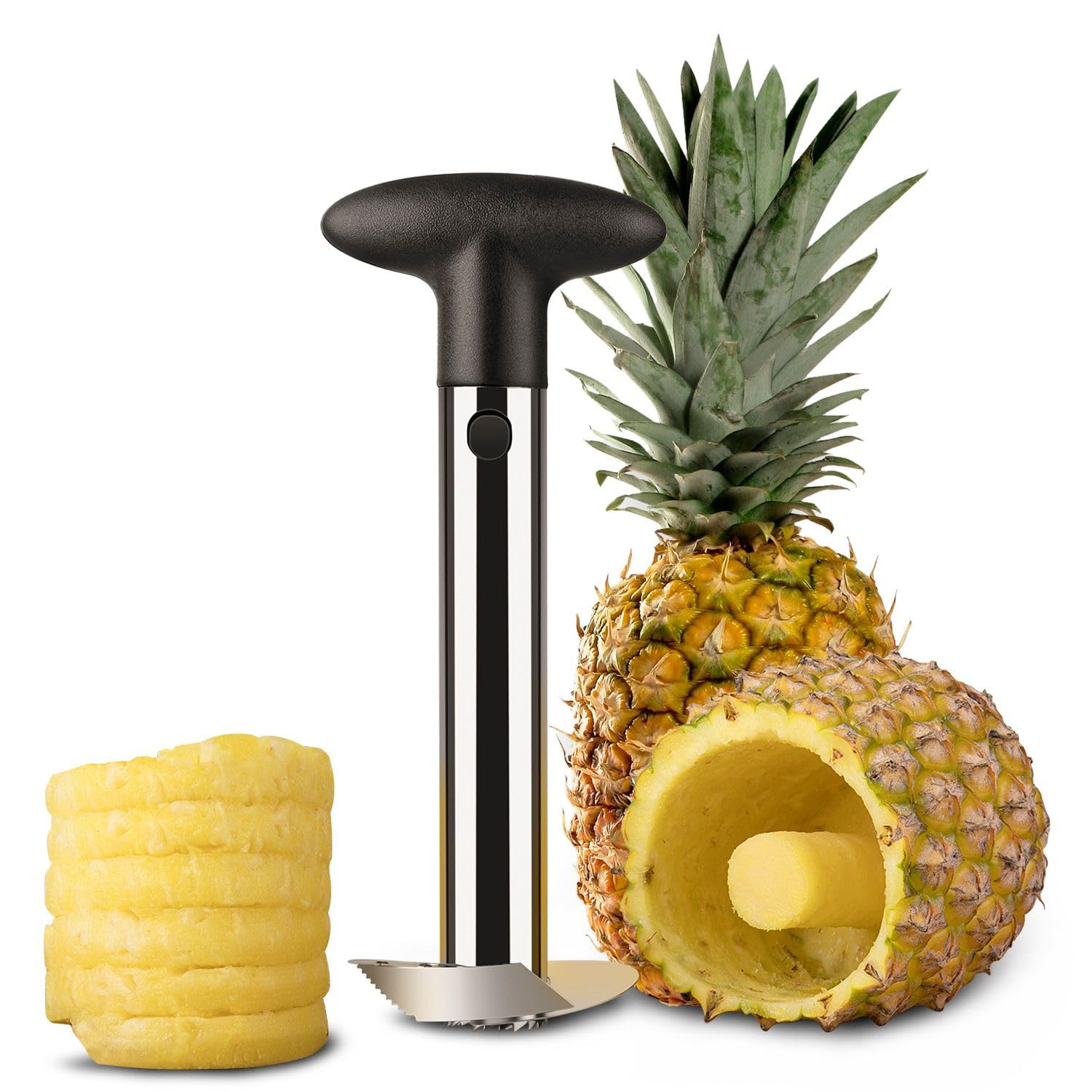 Flexzion Pineapple Corer Slicer Peeler, Stainless Steel Eye Remover Decorer Wedger Cutter, Spiral Cutting Tools with Metal Blade, Non-Slip Grip for Fruit Rings, Home Kitchen Restaurant Chef Use