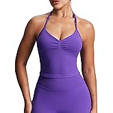 Aoxjox Workout Seamless Sleeveless for Women Adjustable Halter Impact Longline Strappy Top Yoga Crop Tanks