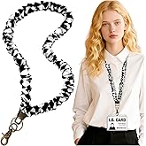 Zkptops Scrunchie Lanyard Stretchy ID Badge Necklace Retractable Keychain Strap for Teachers Nurses Men Women