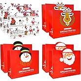 BASHLY 8 Pcs Christmas Gift Paper Bags with Handle, 12'' Large Size Holiday Paper Goody Treat Bags for Present Wrapping Xmas Decor Christmas Party Supplies