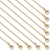 Cadikez 24PCS Gold Cable Chain Necklace Bulk, 1.5mm 18inch 18K Gold PVD Plated Stainless Steel Finished Flat Cable Link Chains for Necklace Jewelry Making