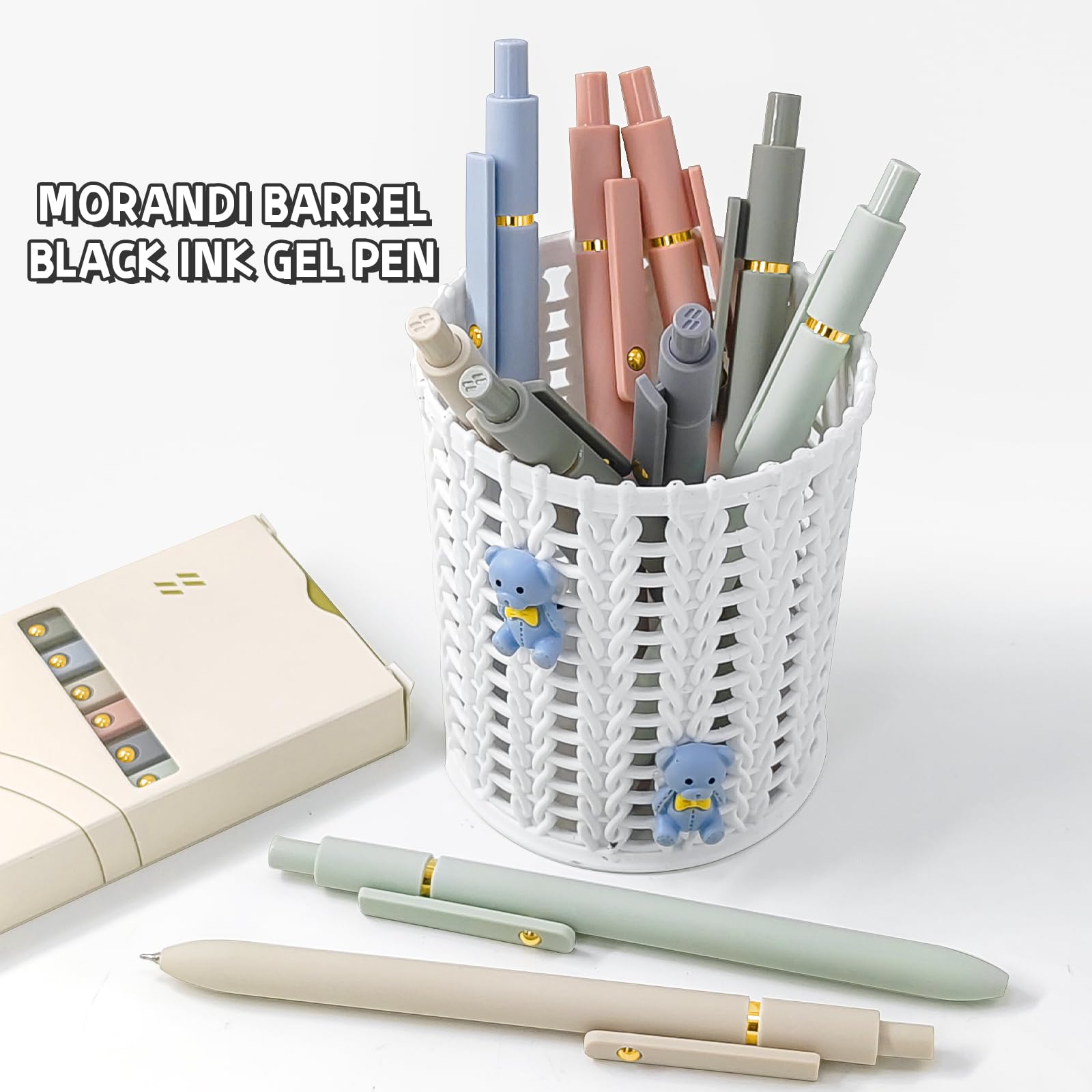 UIXJODO 6 Pcs Gel Pens 0.5mm Quick Dry Black Ink Pens Fine Point Smooth Writing Pens, Cute Office and School Supplies Gifts for Women Teacher Students (6 Pcs Morandi Gold)