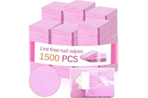 LIPETOL 1500Pcs Lint Free Nail Wipes, Pink No Lint Nail Wipes for Gel Nails Lint Free Polish Remover Wipe Eyelash Extensions Glue Nails Cleaning Pads Supplies