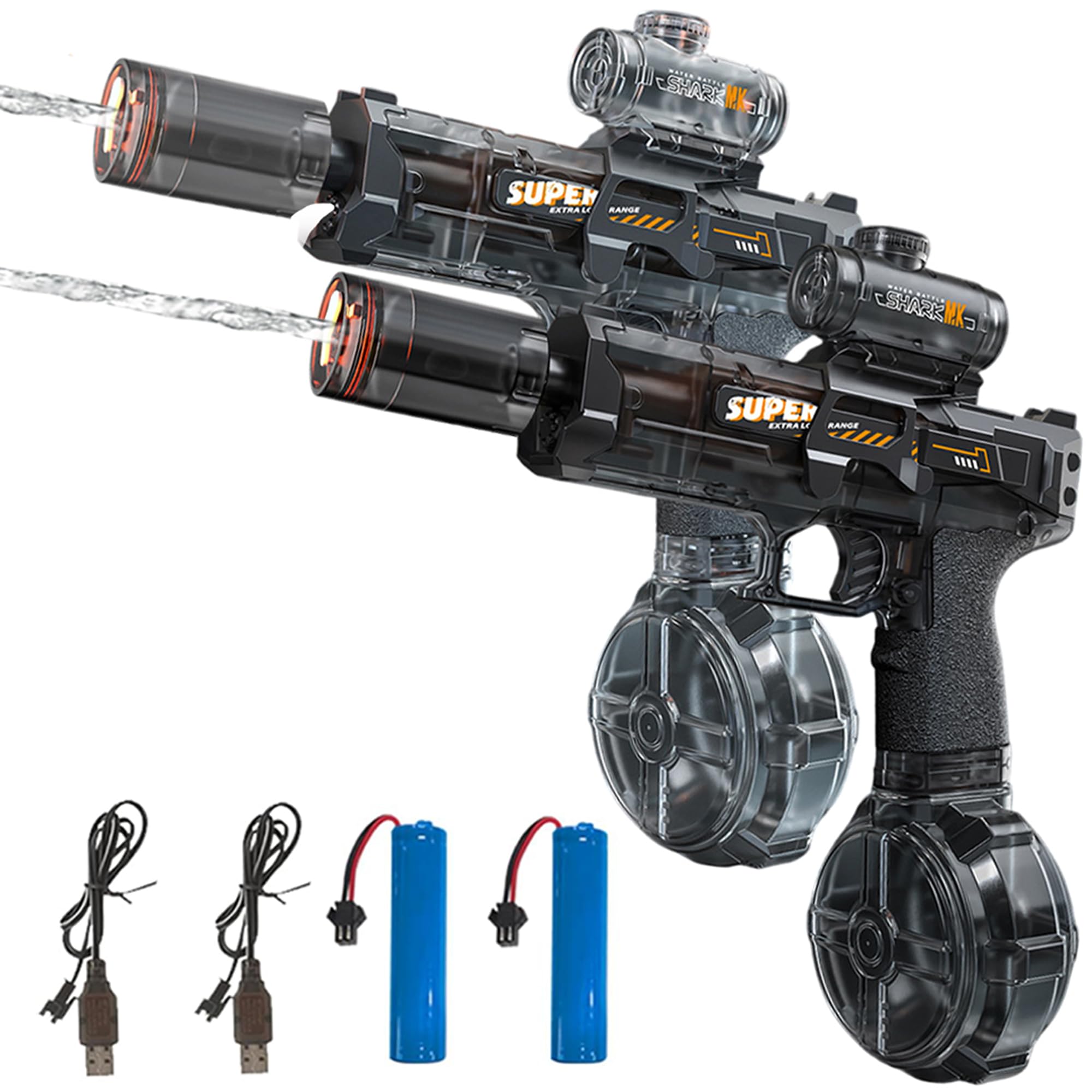 2 Pack Electric Water Gun, Automatic Water Gun Pistol with LED Light, 24-26 FT Range Large Capacity Electric Water Guns, Summer Water Toys for Outdoor, Beach, Pool Party