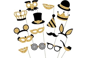 Premium Birthday Photo Booth Props Kit, 16 Black & Gold (No Glitter), Durable & Easy-to-Use Photobooth Props Signs for Memora