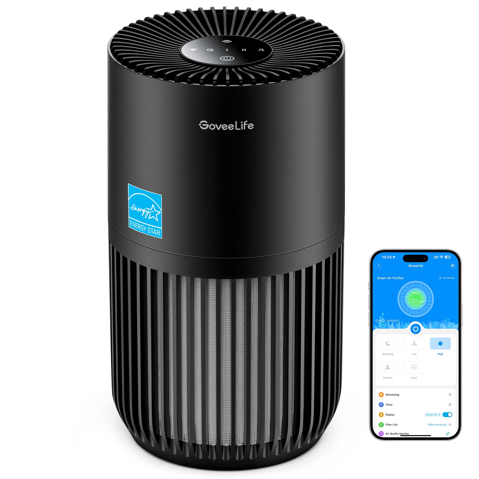 GoveeLife Mini Air Purifier for Bedroom, Smart Filter Air Purifier with App Alexa Control for Pet Hair, Odors, Pollen, Smoke, Portable Air Cleaner with 3 Speeds, 2 Modes, Timer, Aroma for Home Image