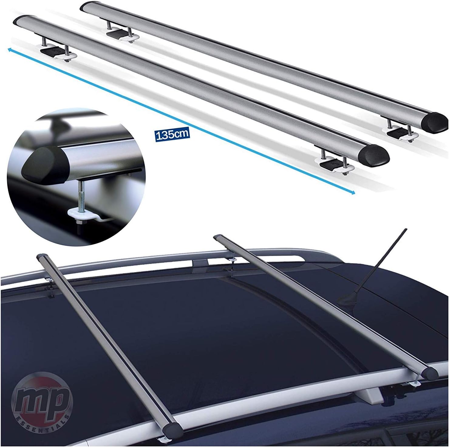 MP Essential Lightweight Aluminium Car Roof Rack Rails Cross Bars to fit Nissan Qashqai+2 (2008-2013)