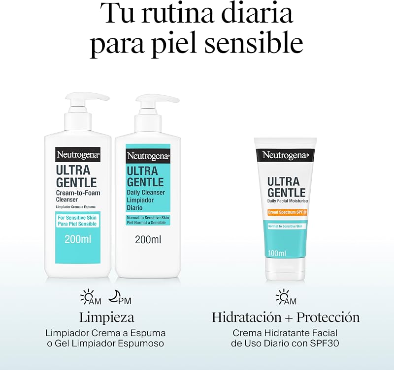 Hidratante Facial Ultra Suave de Uso Diário SPF 30 (100 ml), Protetor Solar de Espectro Largo 30 com CICA, Protetor Solar Facial Leve e Não Comedogénico, Pele Normal a Sensível