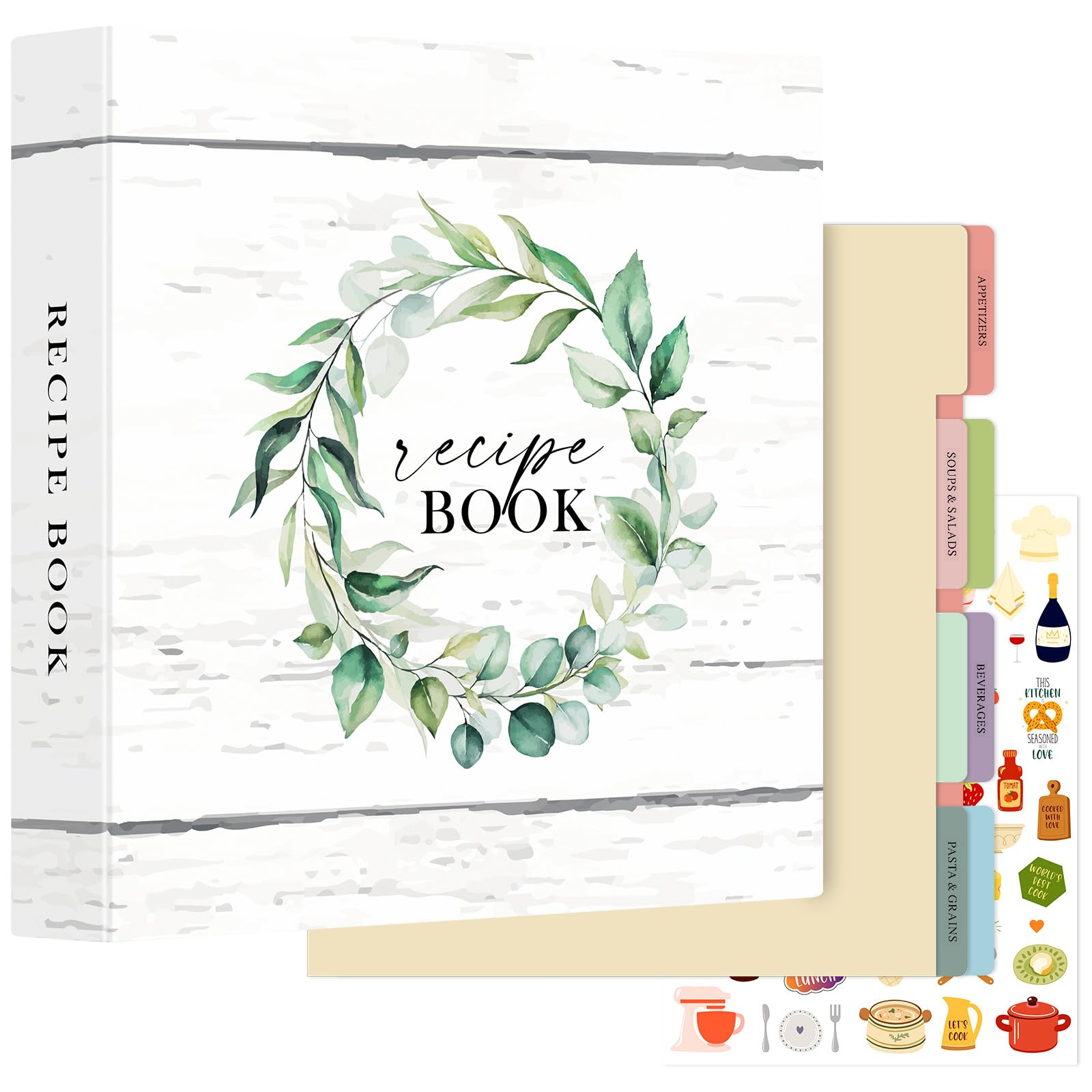 Photo 1 of Lanpn Recipe Binder 8.5x11 3 Ring Kit, Waterproof Organizer Binder Recipe Book with 60 Plastic Sleeves,116 Recipes, Dividers,Labels & Stickers, Blank Cookbook to Write in Your Own Recipes, Leaf