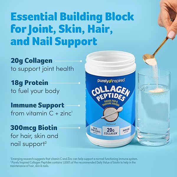 PURELY INSPIRED COLLAGEN POWDER, UNFLAVORED (20 SERVINGS) – 20G HYDROLYZED COLLAGEN PEPTIDES PROTEIN POWDER FOR WOMEN & MEN – GRASS-FED & PASTURE RAISED SUPPORTS HAIR, NAIL, SKIN, BONE & JOINT HEALTH
