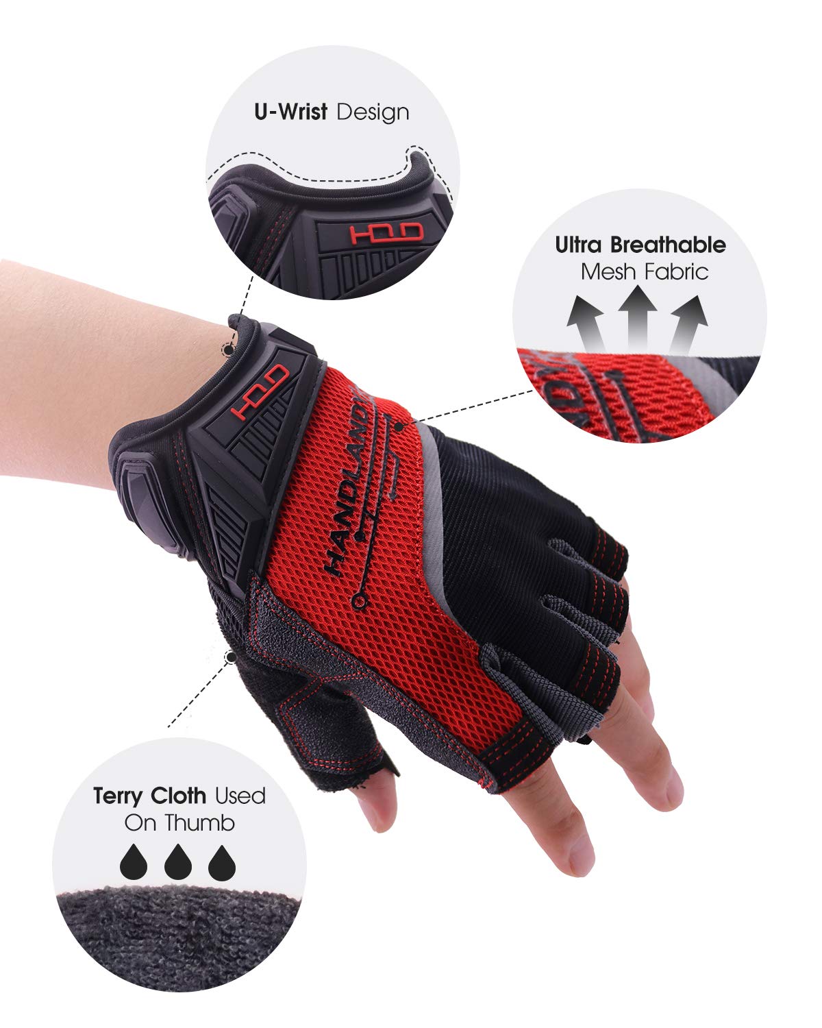 HANDLANDY Fingerless Work Gloves for Men,Half Finger working Glove Grip Shock-Absorbing Breathable Uwrist TPR Anti-collision Gloves for Mens & Women (Medium) - Image 3