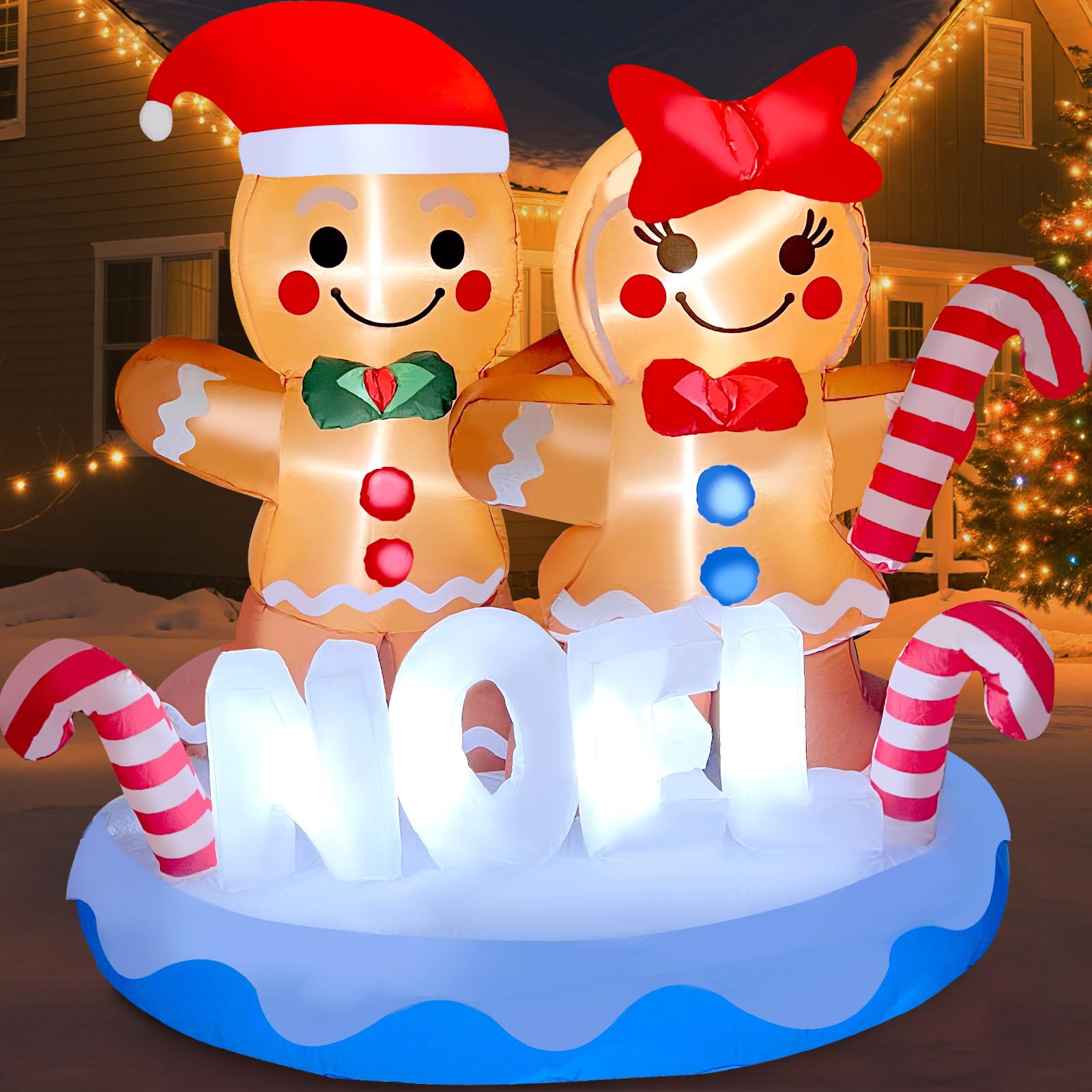 Photo 1 of GIGLIM 2025 Christmas Inflatable Gingerbread 6FT Gingerbread Man Couple with Candy Canes Christmas Inflatables Outdoor Decorations Xmas Blow Up Decor with Built-in 8 LEDs for Holiday Yard Garden Lawn