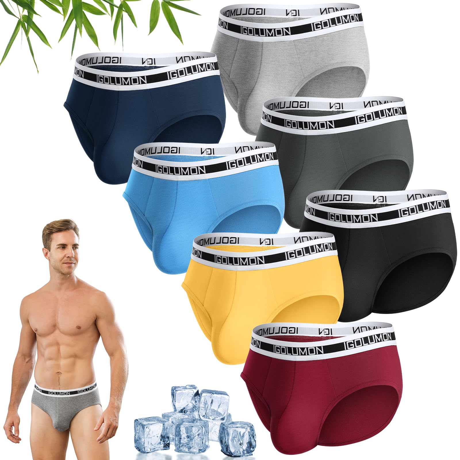 Photo 1 of IGOLUMON Mens Underwear Briefs 7 Pack Bamboo Rayon Briefs for Men Support Pouch No Fly Tag-Free Rear Coverage Underwear size 2XL