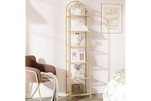 Hzuaneri 6 Tier Bookcase Bookshelf, Tempered Glass Bookshelves, Slim Shelving Unit for Bedroom, Bathroom, Home Office, Steel 