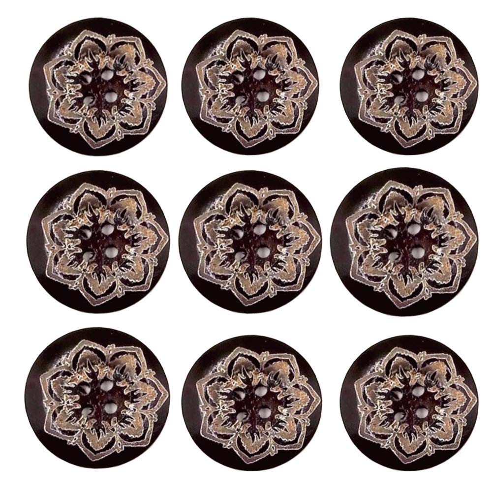 KanDery 100PCS Round Shape Wooden Buttons for DIY Crafts, 4 Holes Flower Painted Decorative Buttons, Vintage Patterns Buttons for DIY Sewing Craft Scrapbook Decorations