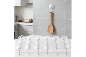 15Pcs Suction Cup Hooks, Clear PVC Removable Reusable No-Trace Hooks with Metal Hooks, 45mm Medium Size for Bathroom, Kitchen