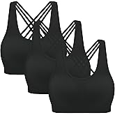 MIRITY Strappy Sports Bra for Women - Padded Seamless Support for Yoga Gym Workout Fitness Pack of 3