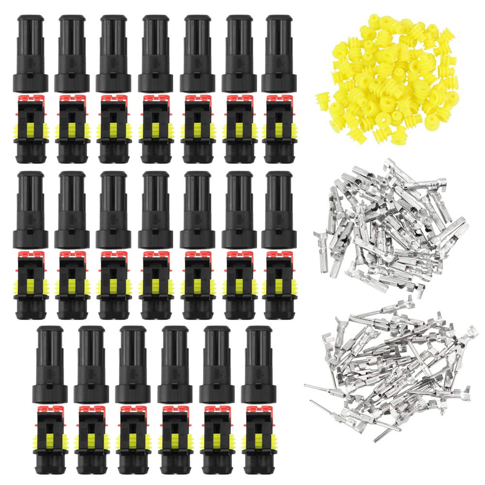 BUZIFU 20 Sets Waterproof Connector,2 Pin Electrical Terminal Wire Connector IP67 AMP PA66 Nylon 12V 1.5mm Car Electrical Connectors Plug Terminal Plug Power Plugs for Car Motorcycle Caravan Boat