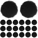 M METERXITY 20-Pack Faux Fur Pom Poms, 2 Inch/ 5 cm Soft Fluffy Pompoms Balls Faux Rabbit Fur with Elastic Loop for Hats/Bags/Keychains/Knitting Accessories/DIY Crafts [Black]