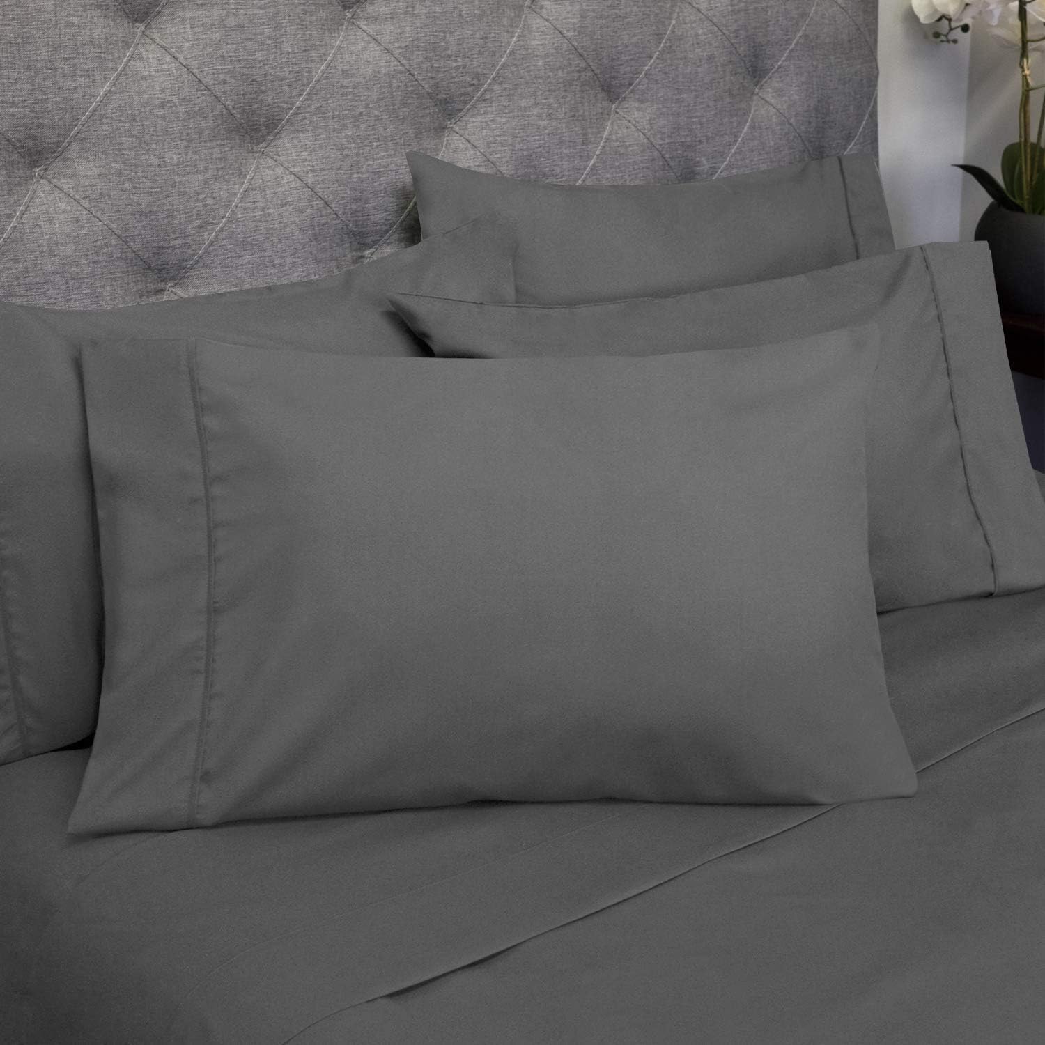 Sweet Home Collection Queen Sheets-6 Piece 1500 Thread Count Fine Brushed Microfiber Deep Pocket Set-EXTRA PILLOW CASES, VALUE, Gray: Home & Kitchen