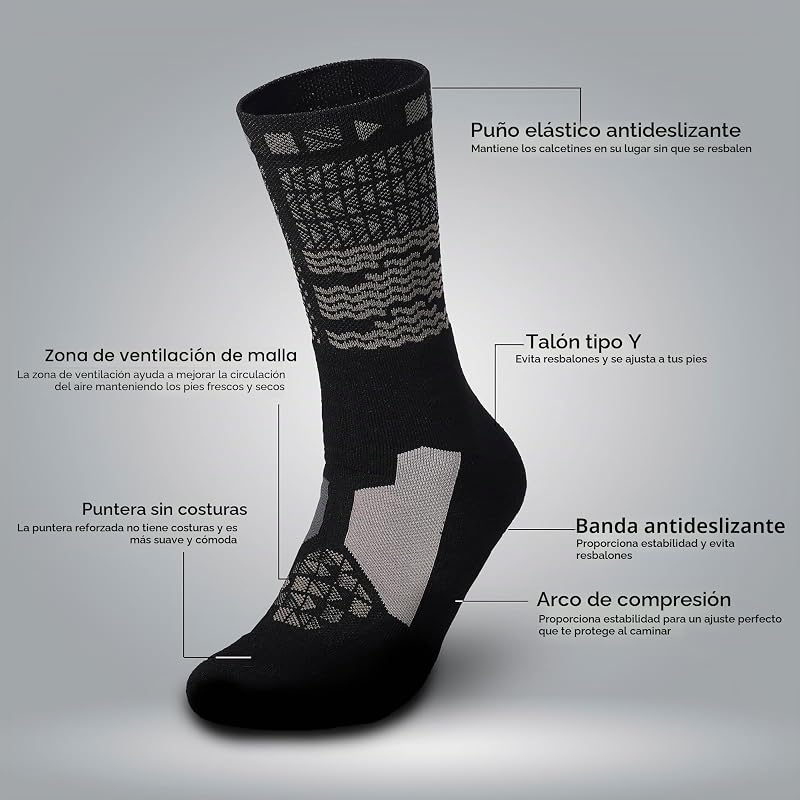 Calcetines Trail Running Hombre, Deportivos para Crossfit, Senderismo, Baloncesto, Térmicos, Antideslizantes, Largos con Compresión para Hombre y Mujer — foto 2 de 7