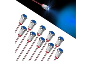 FICOLPO 10 Pcs LED Metal Waterproof Indicator Light, 12-24V 0.47-inch Mounting Hole Pre-Wired Pilot Signal Light for Car, Trucks, Boats, Marine, Dash, Industrial Electricity (Blue, 12mm)