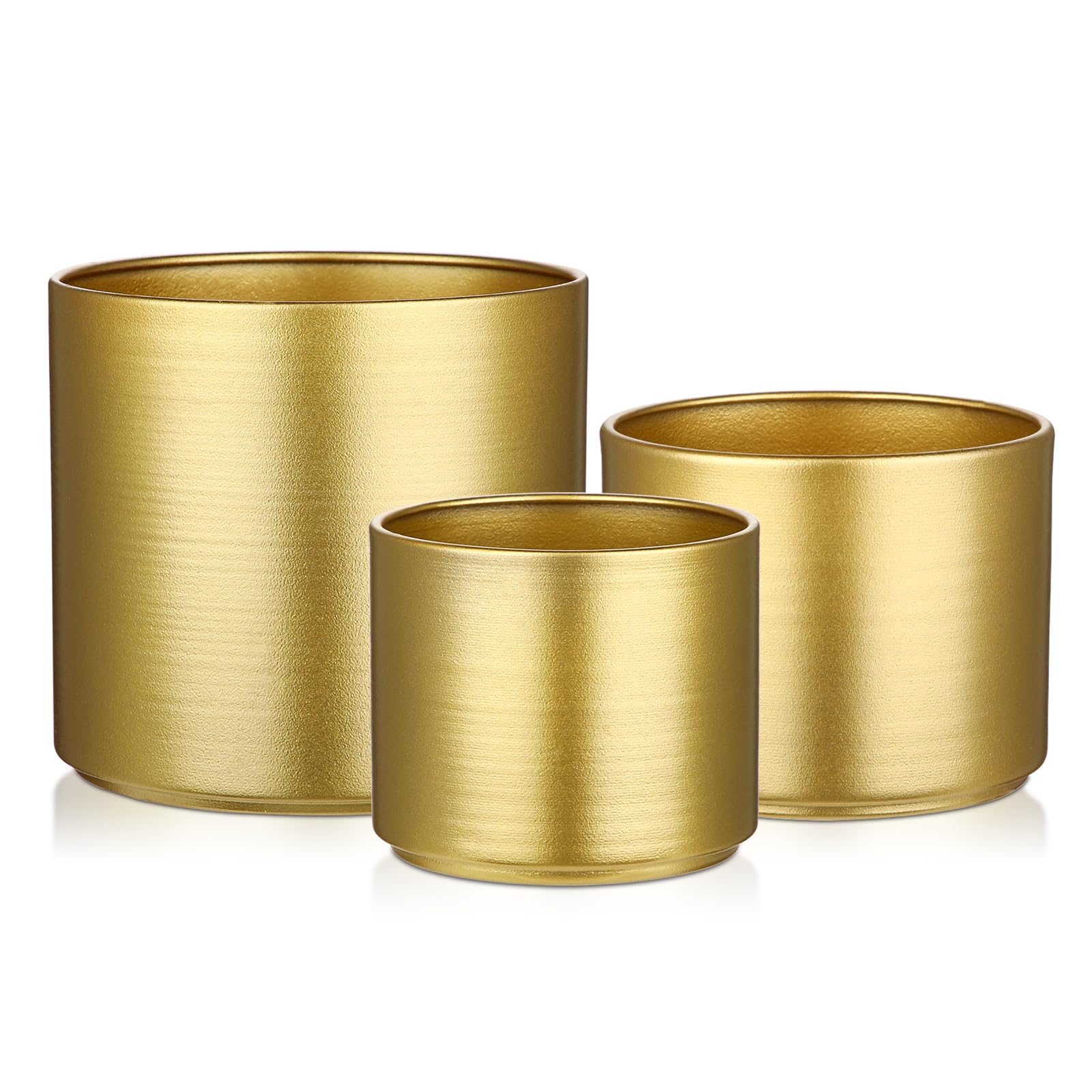 Photo 1 of Briful Gold Metal Planter Pair Gold Flower Planter with Drainage Hole for Outdoor Planting, Indoor Decorative Metal Buckets Floral Arrangement, Home Farmhouse Tables Decor, Set of 2